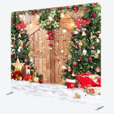 Aperturee - Aperturee Wreath Christmas Tree Wooden Door Square Backdrop